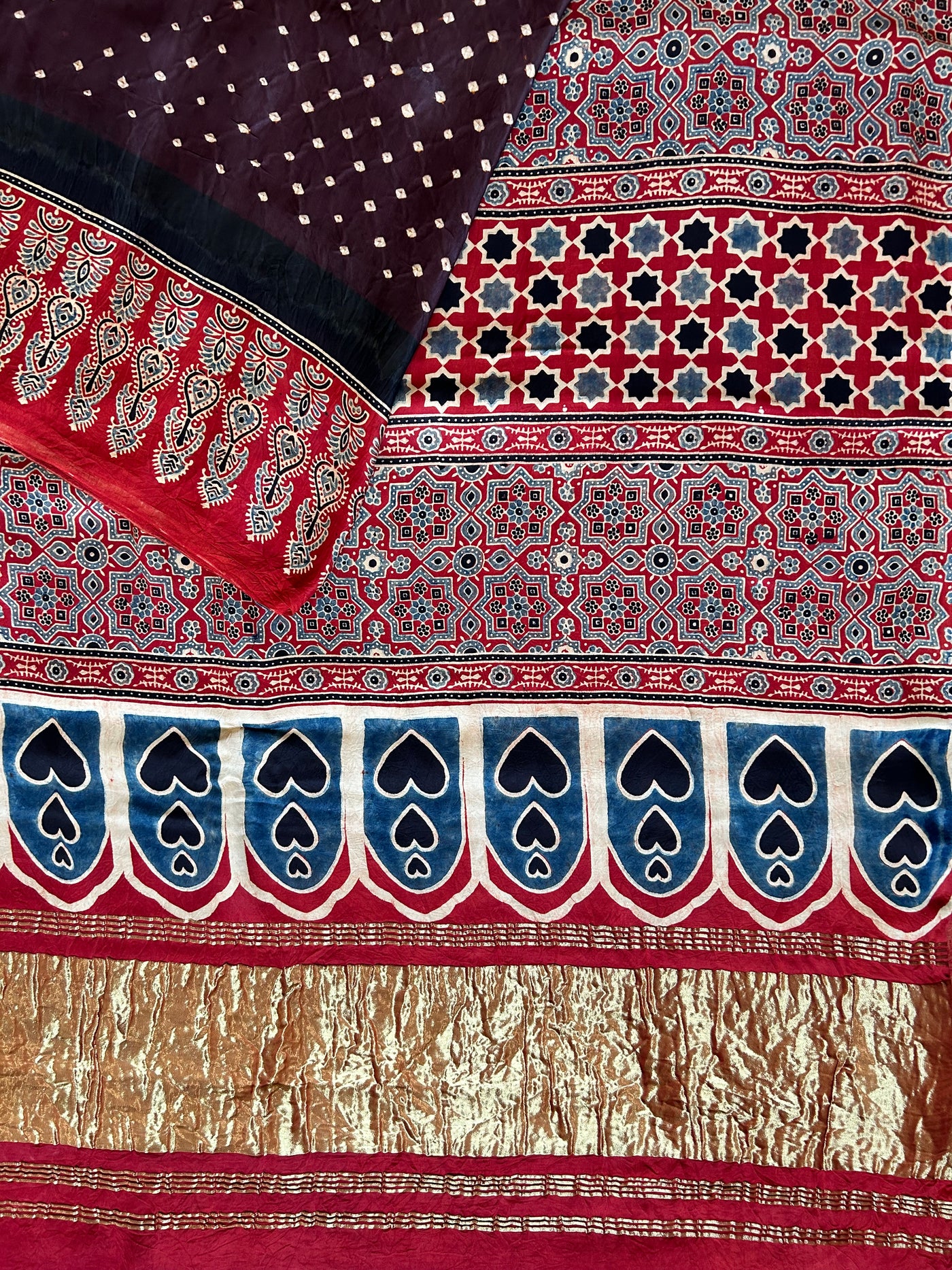 BANSHURI: HANDMADE AJRAKH BANDHEJ MODAL SILK SAREE
