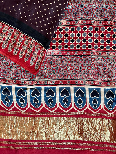 BANSHURI: HANDMADE AJRAKH BANDHEJ MODAL SILK SAREE