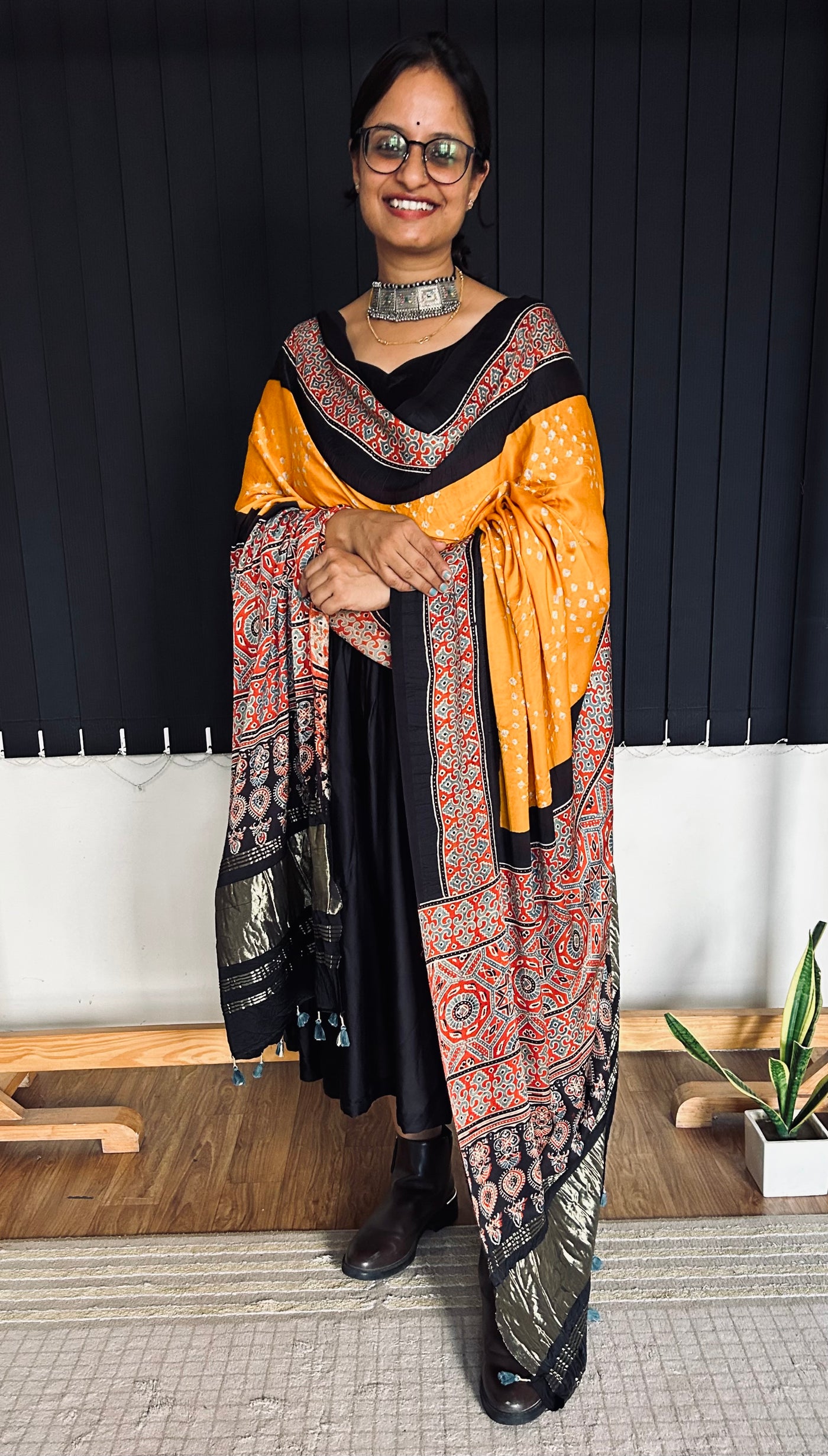 GAURI : HANDMADE BANDHANI AJRAKH MODAL SILK DUPATTA WITH TISSUE