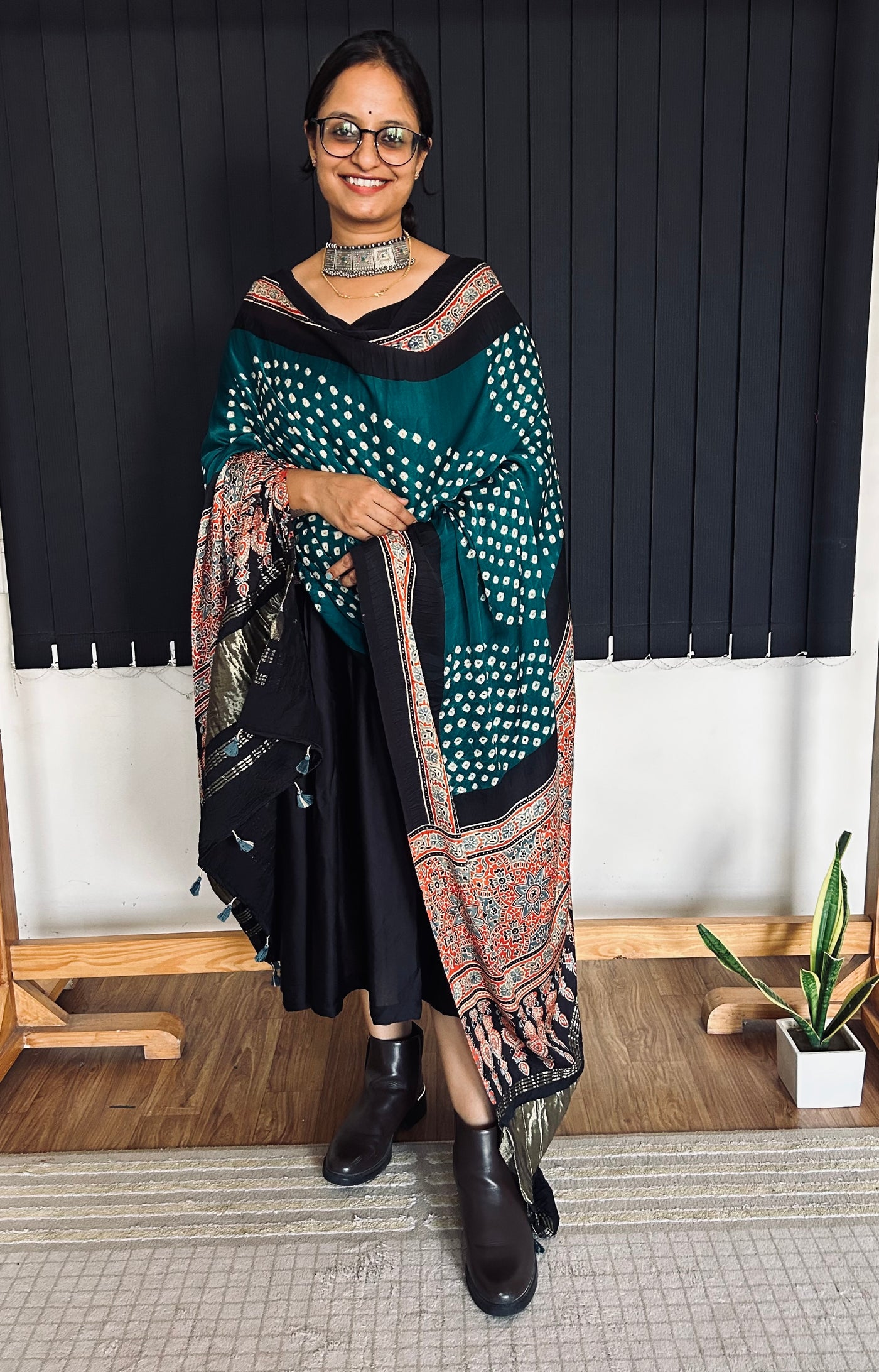 MAULI: HANDMADE BANDHANI AJRAKH MODAL SILK DUPATTA WITH TISSUE