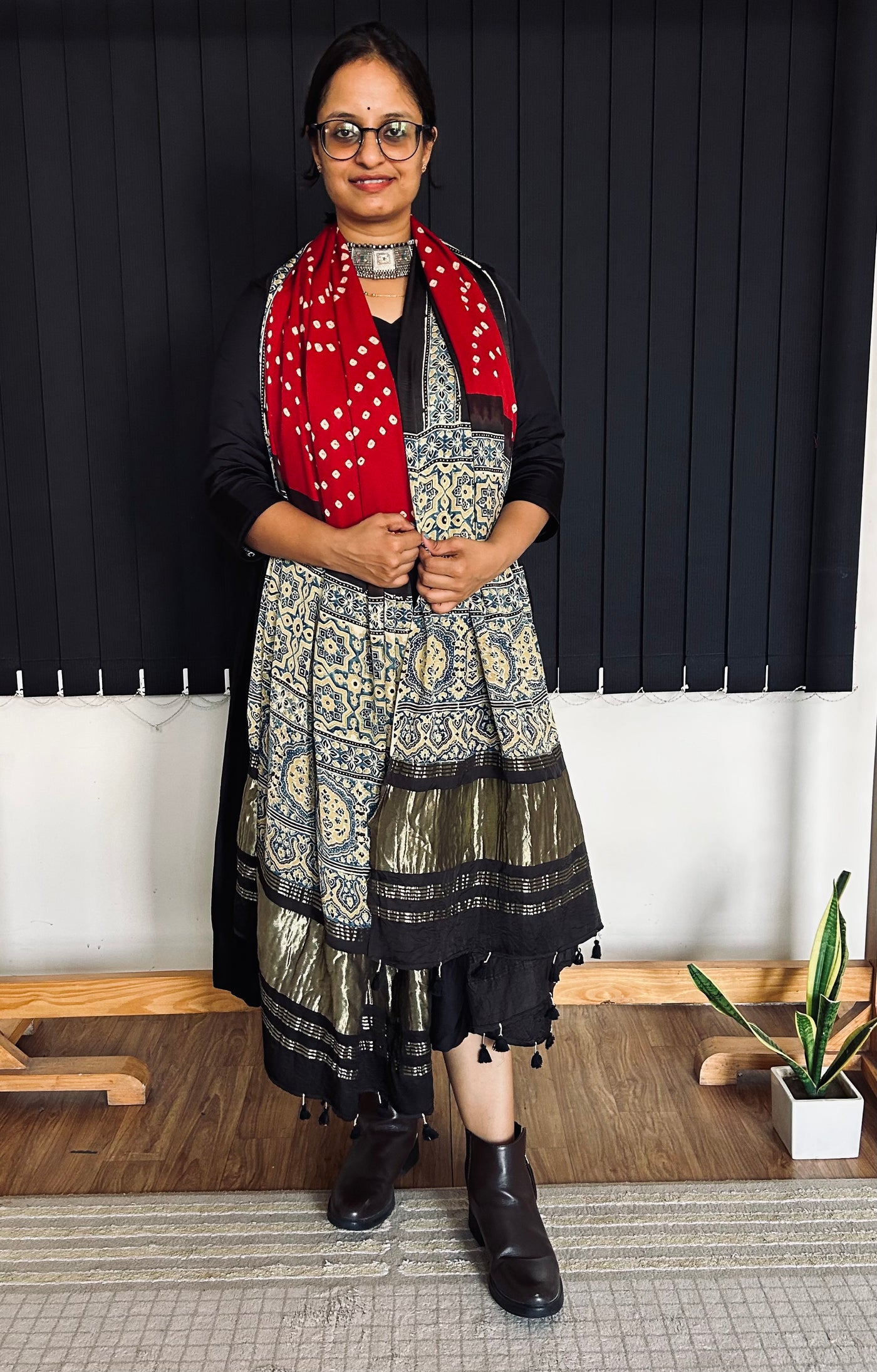 APSARA: HANDMADE BANDHANI AJRAKH MODAL SILK DUPATTA WITH TISSUE