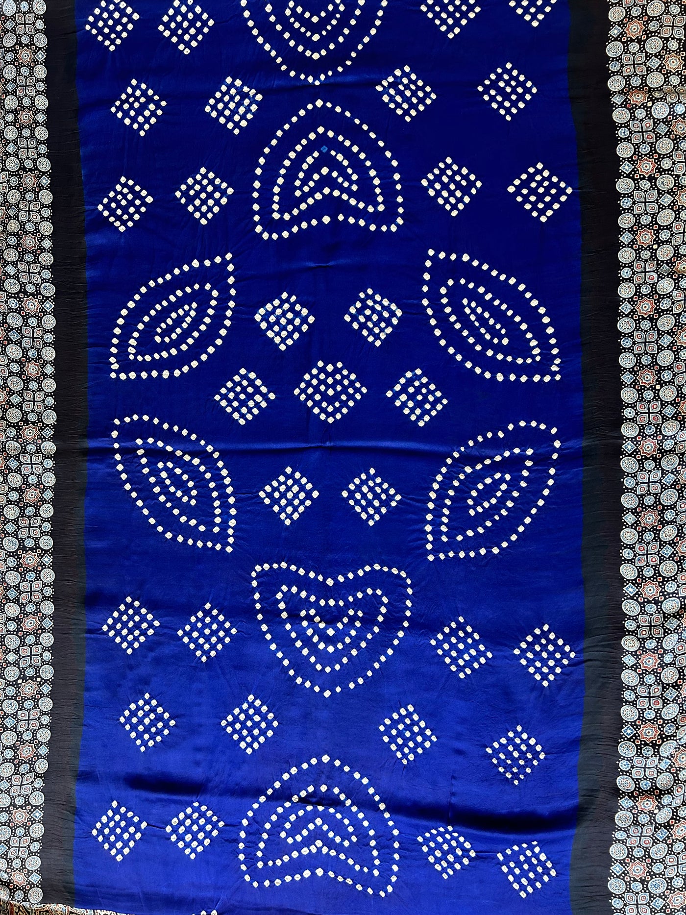 BHOOMIJA : HANDMADE BANDHANI AJRAKH MODAL SILK SAREE WITH TISSUE PALLU