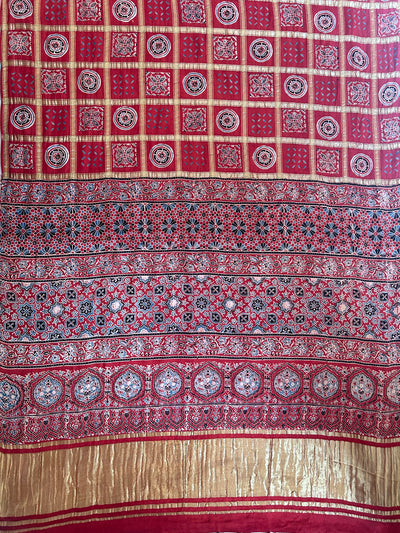 SUVARNA:Handmade Gharchola Ajrakh Saree
