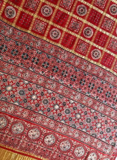 SUVARNA:Handmade Gharchola Ajrakh Saree