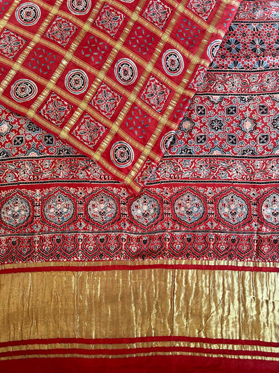 SUVARNA:Handmade Gharchola Ajrakh Saree
