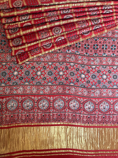 SUVARNA:Handmade Gharchola Ajrakh Saree