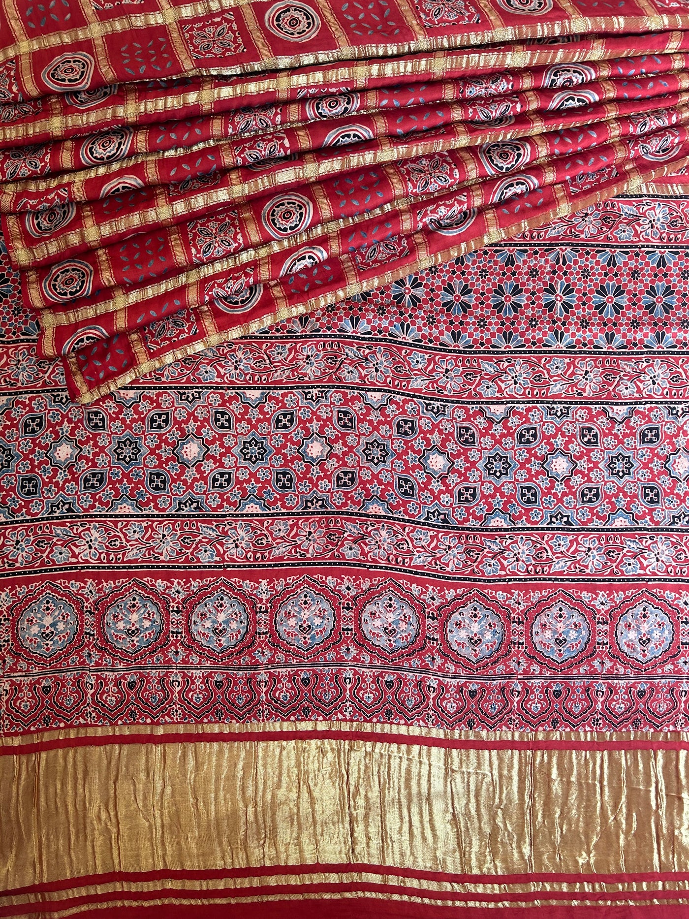 SUVARNA:Handmade Gharchola Ajrakh Saree