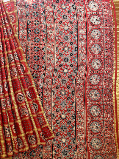 SUVARNA:Handmade Gharchola Ajrakh Saree