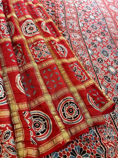 SUVARNA:Handmade Gharchola Ajrakh Saree