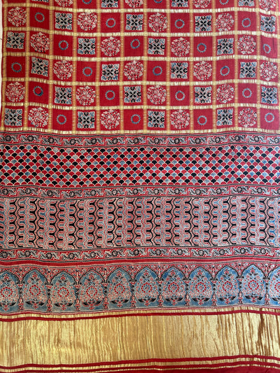 PAKHI:Handmade Gharchola Ajrakh Saree