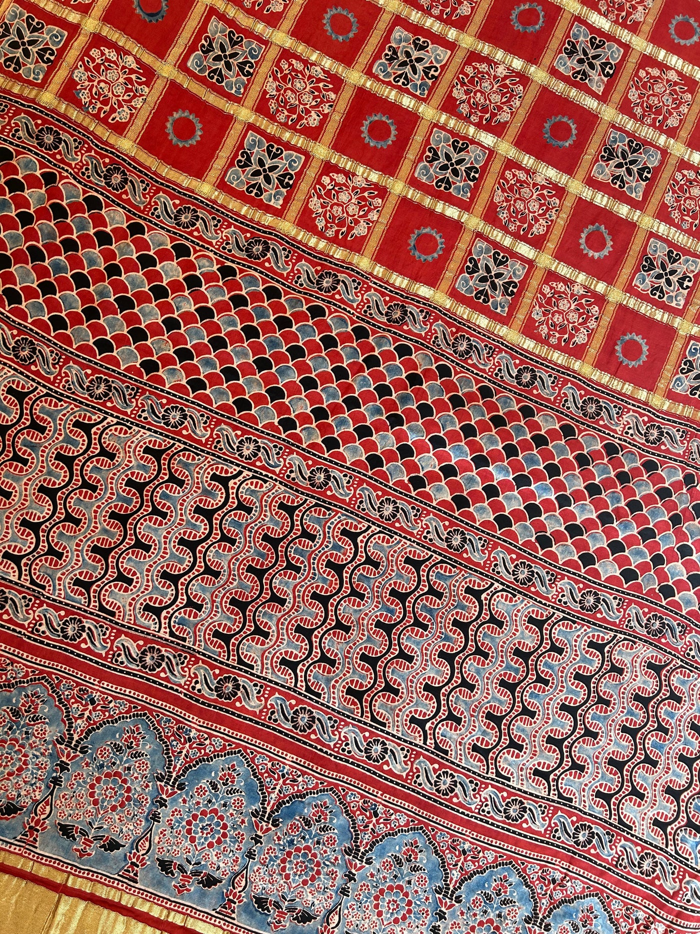 PAKHI:Handmade Gharchola Ajrakh Saree