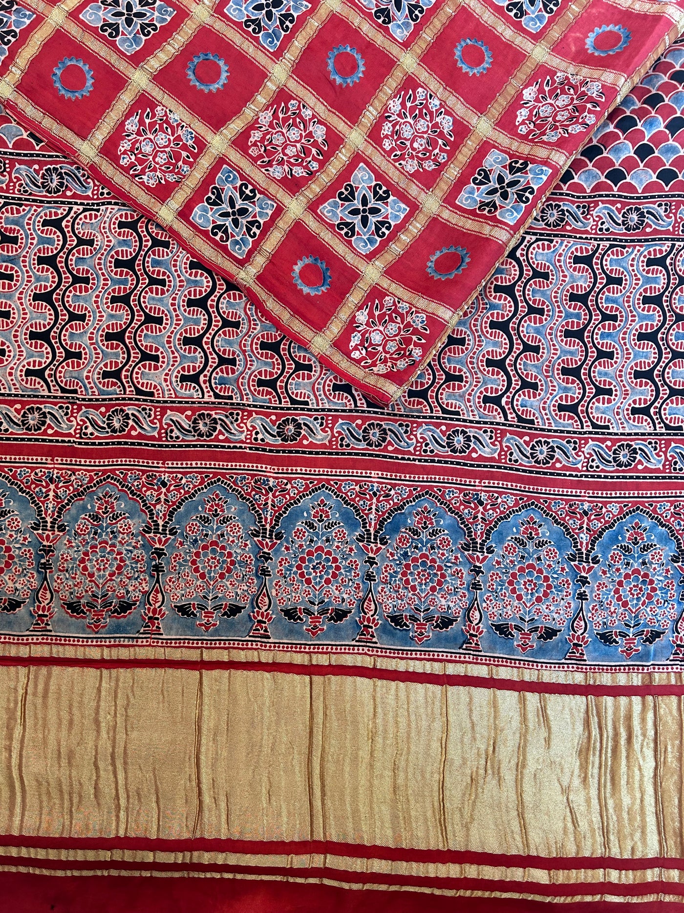 PAKHI:Handmade Gharchola Ajrakh Saree