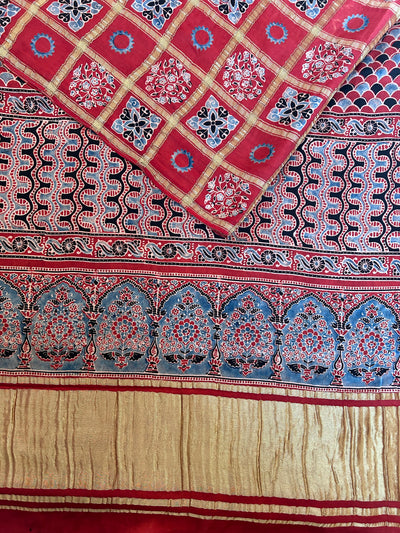 PAKHI:Handmade Gharchola Ajrakh Saree