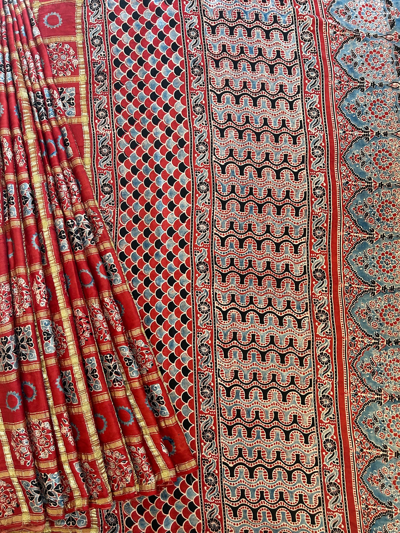 PAKHI:Handmade Gharchola Ajrakh Saree
