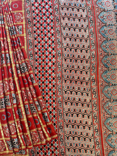 PAKHI:Handmade Gharchola Ajrakh Saree
