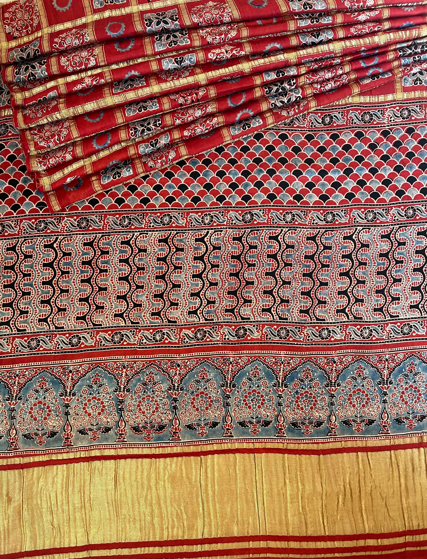 PAKHI:Handmade Gharchola Ajrakh Saree