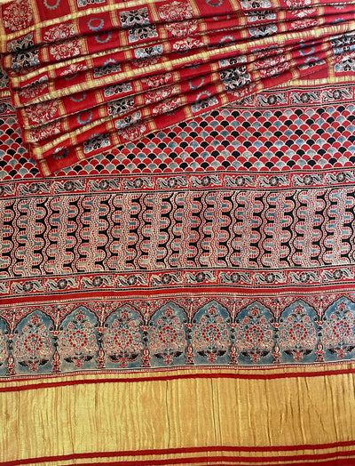 PAKHI:Handmade Gharchola Ajrakh Saree