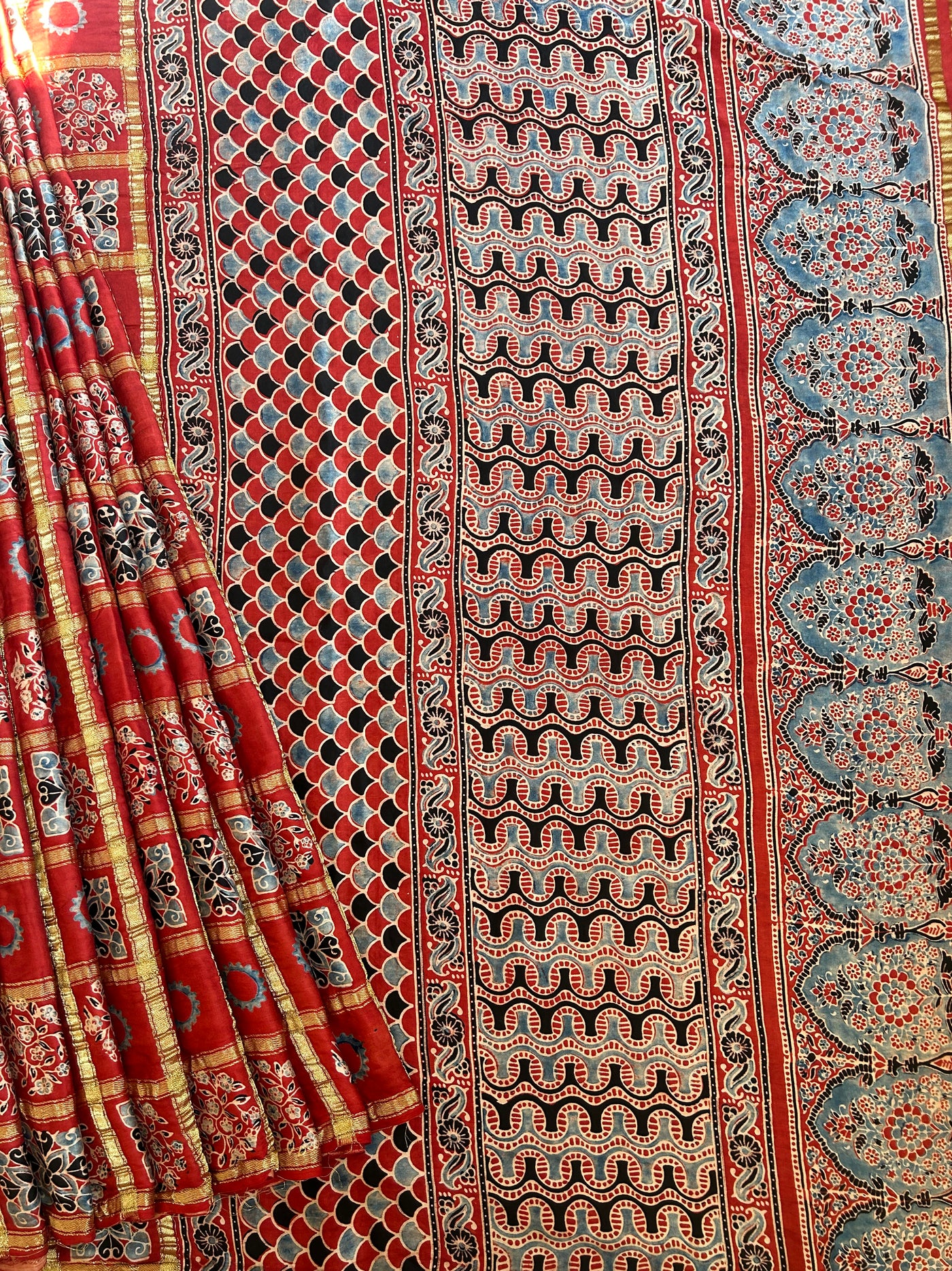 PAKHI:Handmade Gharchola Ajrakh Saree
