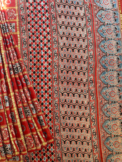 PAKHI:Handmade Gharchola Ajrakh Saree