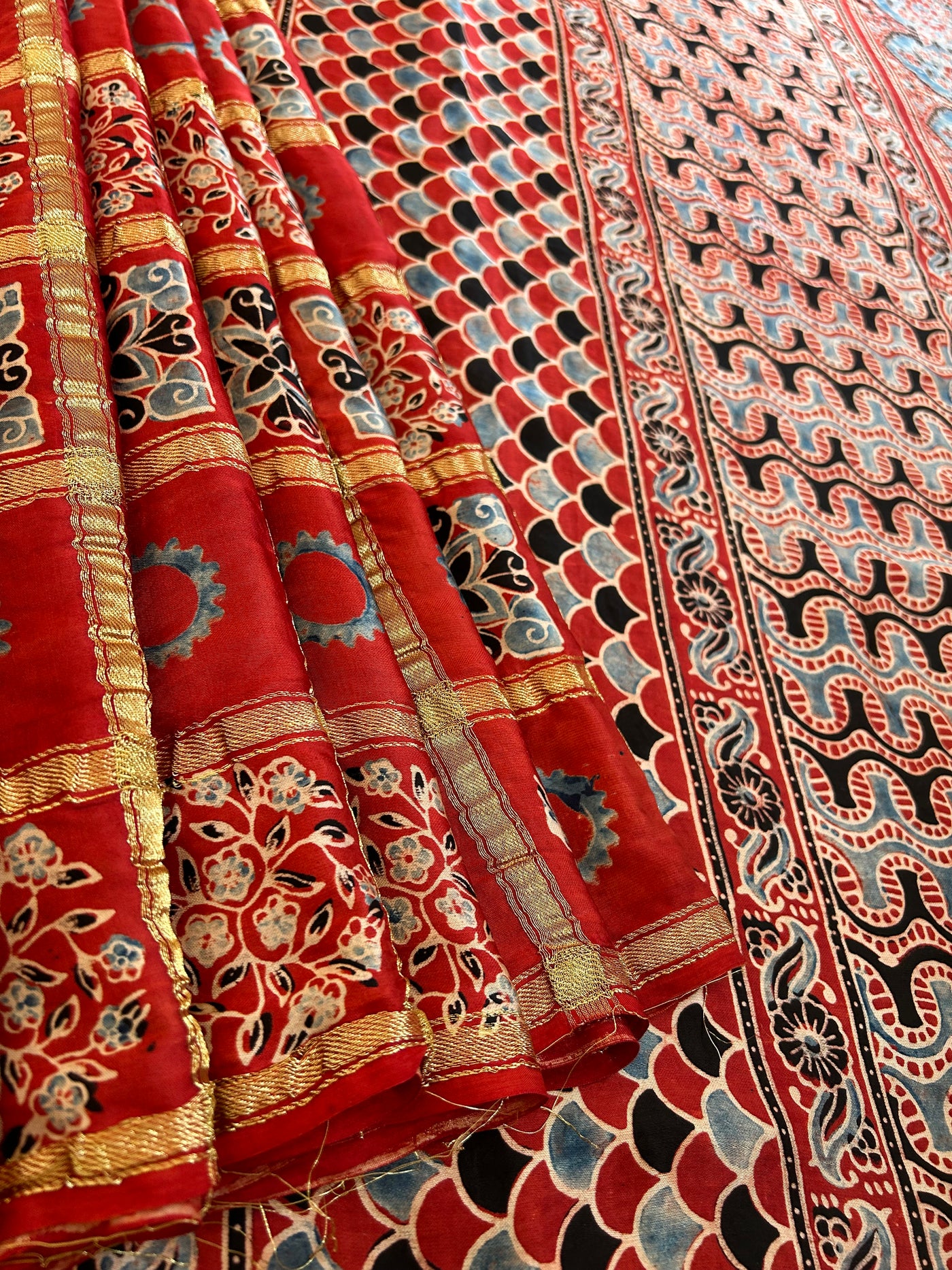 PAKHI:Handmade Gharchola Ajrakh Saree