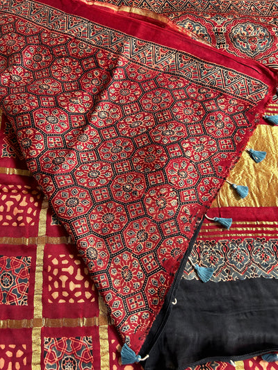 MANU:Handmade Gharchola Ajrakh Saree