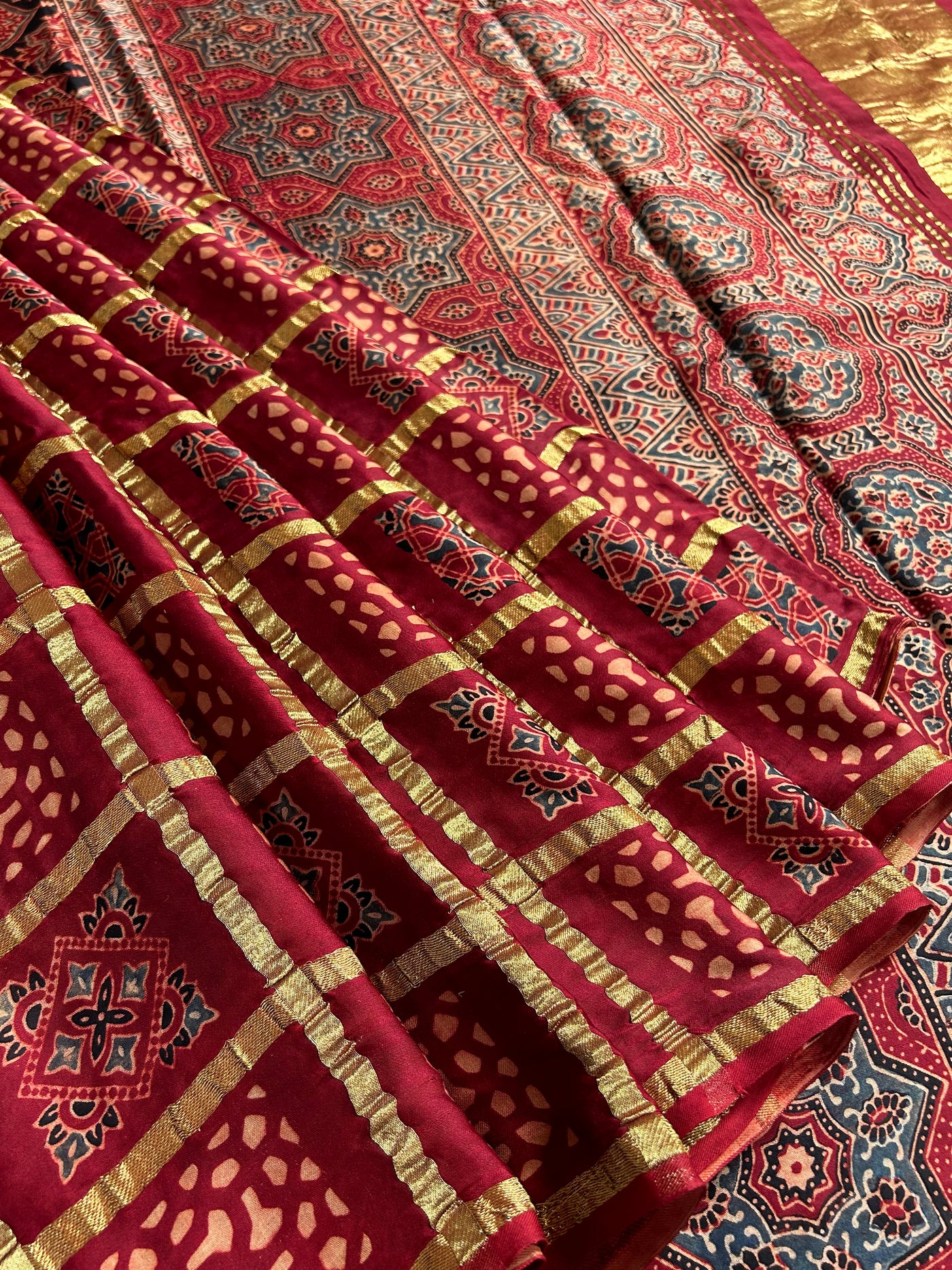 MANU:Handmade Gharchola Ajrakh Saree