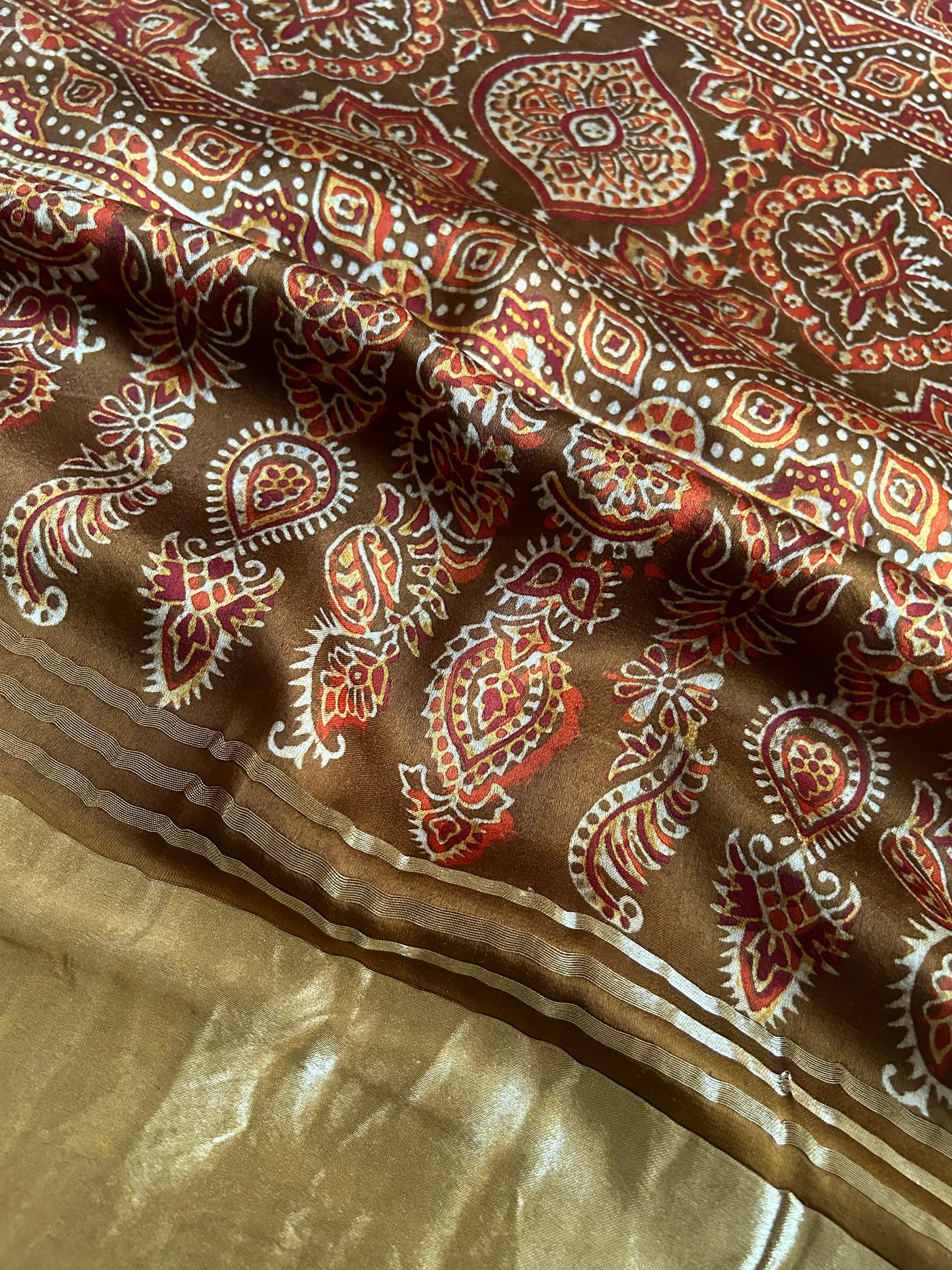 ROSHAN : Handblock Gharchola modal silk saree