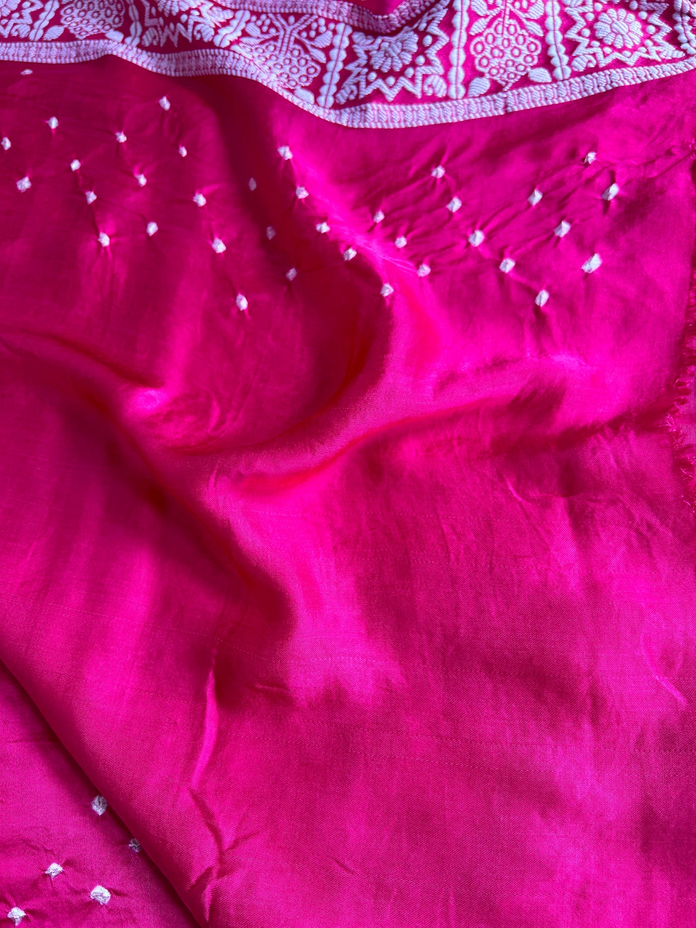 NARI: Handmade Bandhani Modal Silk Saree With Designer Pallu