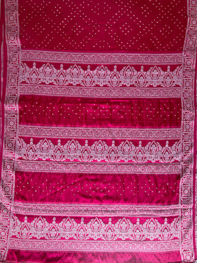 NARI: Handmade Bandhani Modal Silk Saree With Designer Pallu
