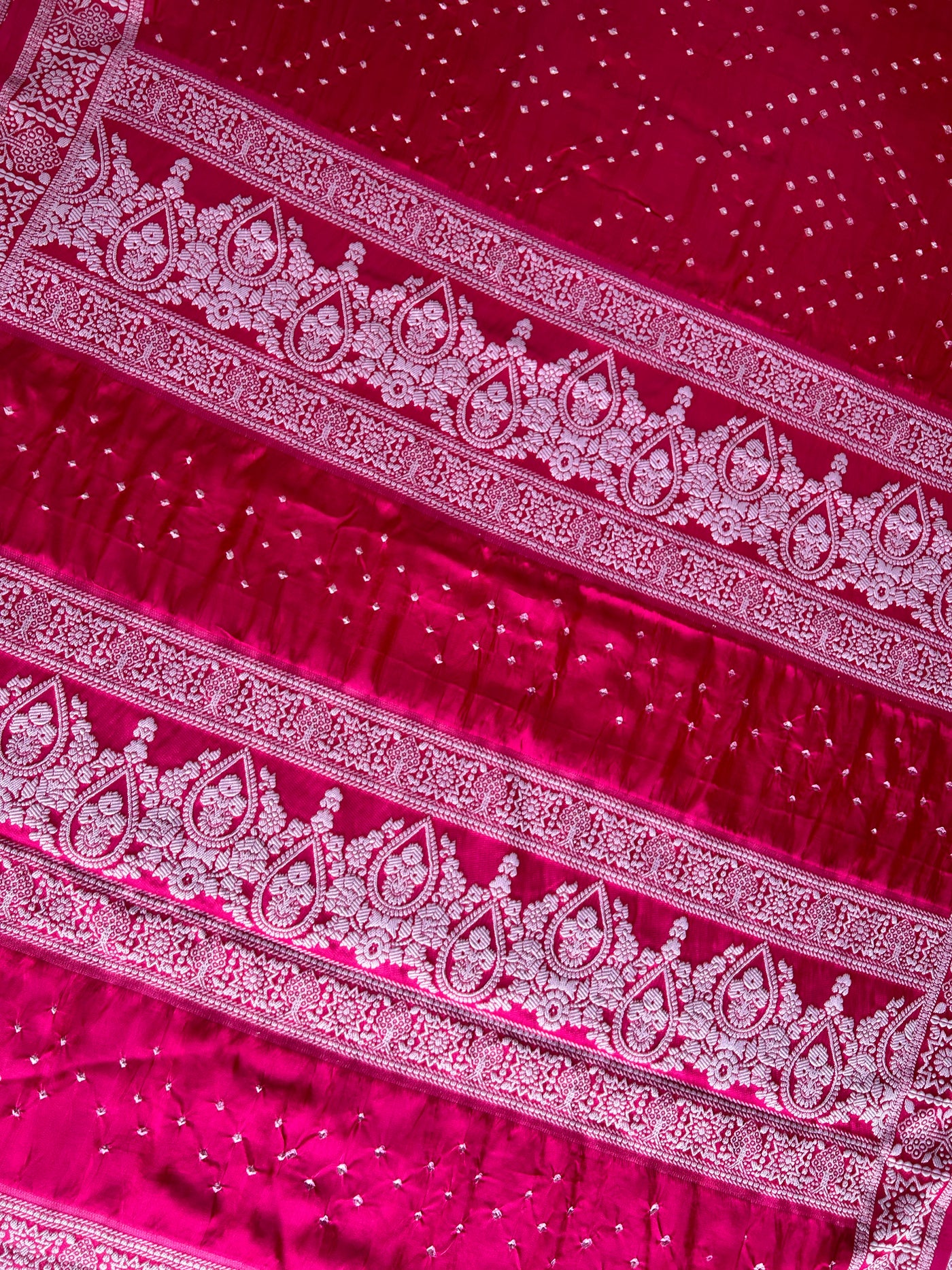 NARI: Handmade Bandhani Modal Silk Saree With Designer Pallu