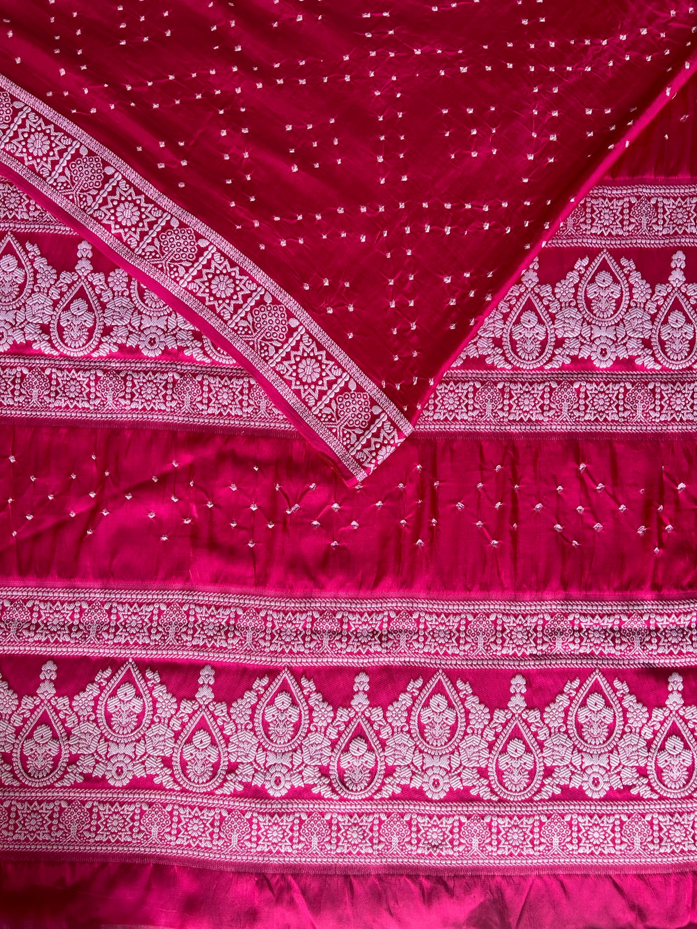 NARI: Handmade Bandhani Modal Silk Saree With Designer Pallu
