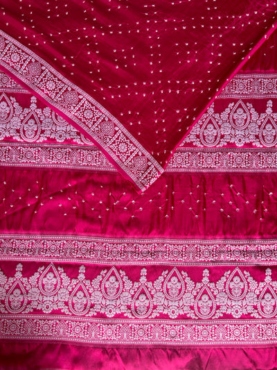 NARI: Handmade Bandhani Modal Silk Saree With Designer Pallu