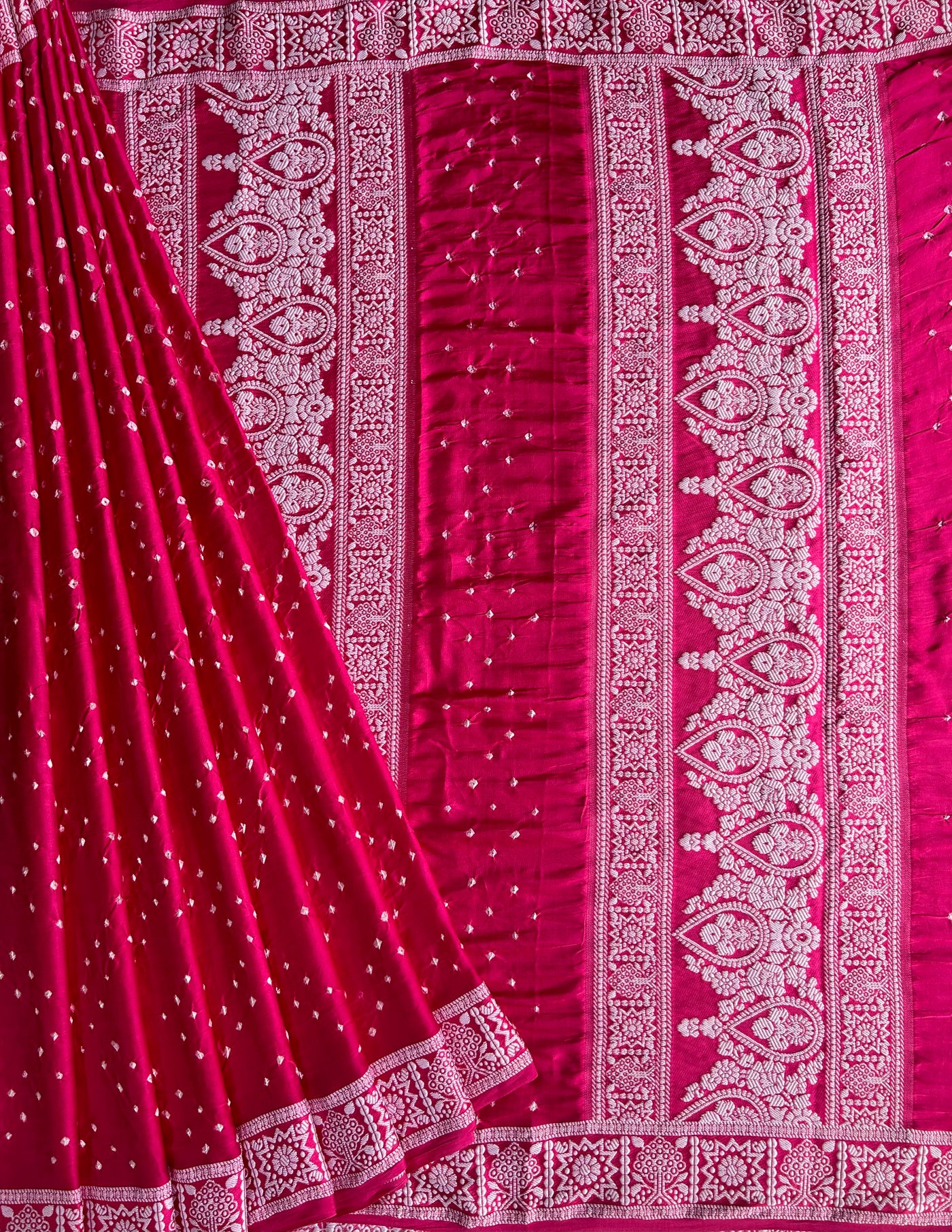 NARI: Handmade Bandhani Modal Silk Saree With Designer Pallu