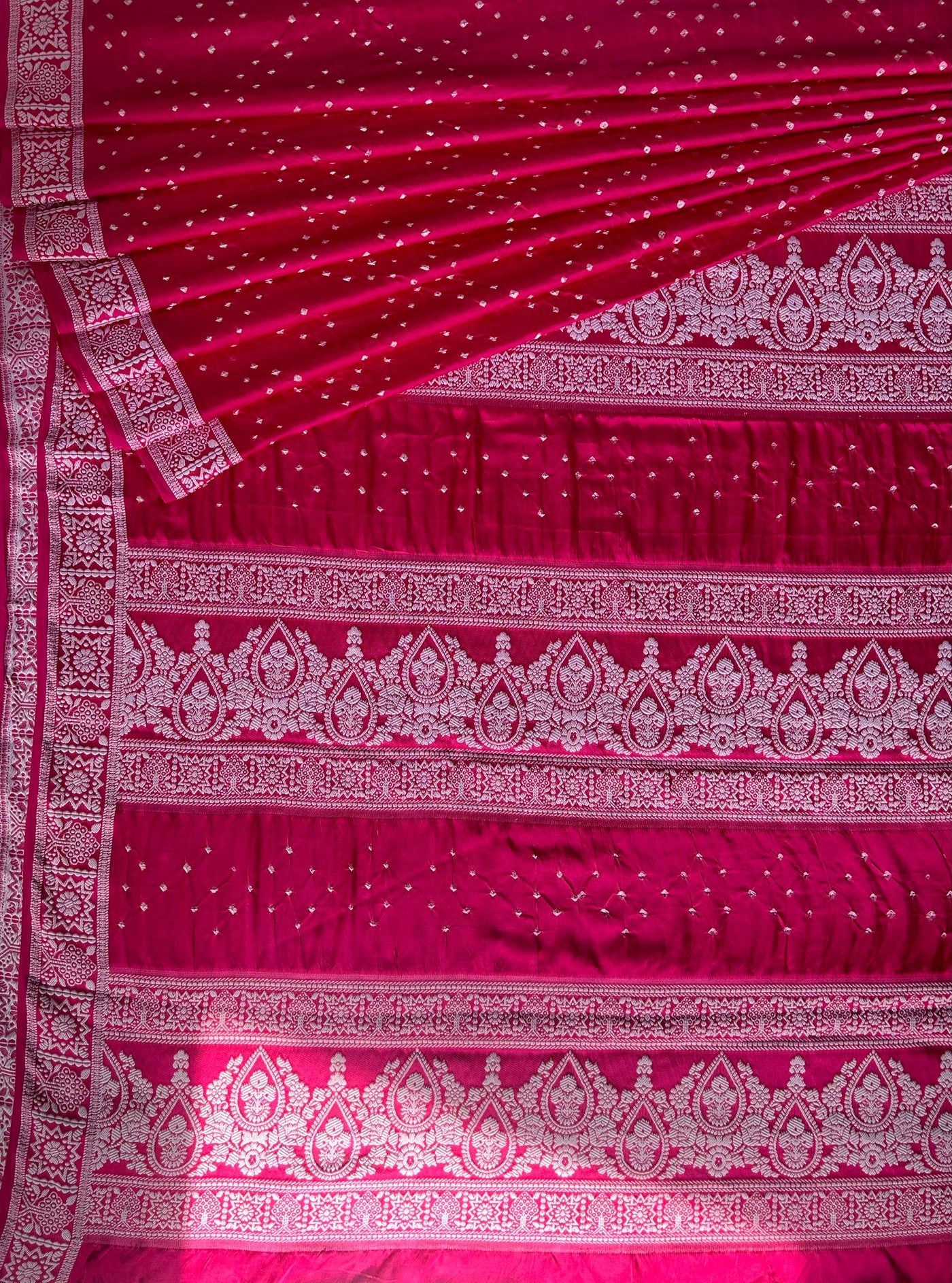NARI: Handmade Bandhani Modal Silk Saree With Designer Pallu