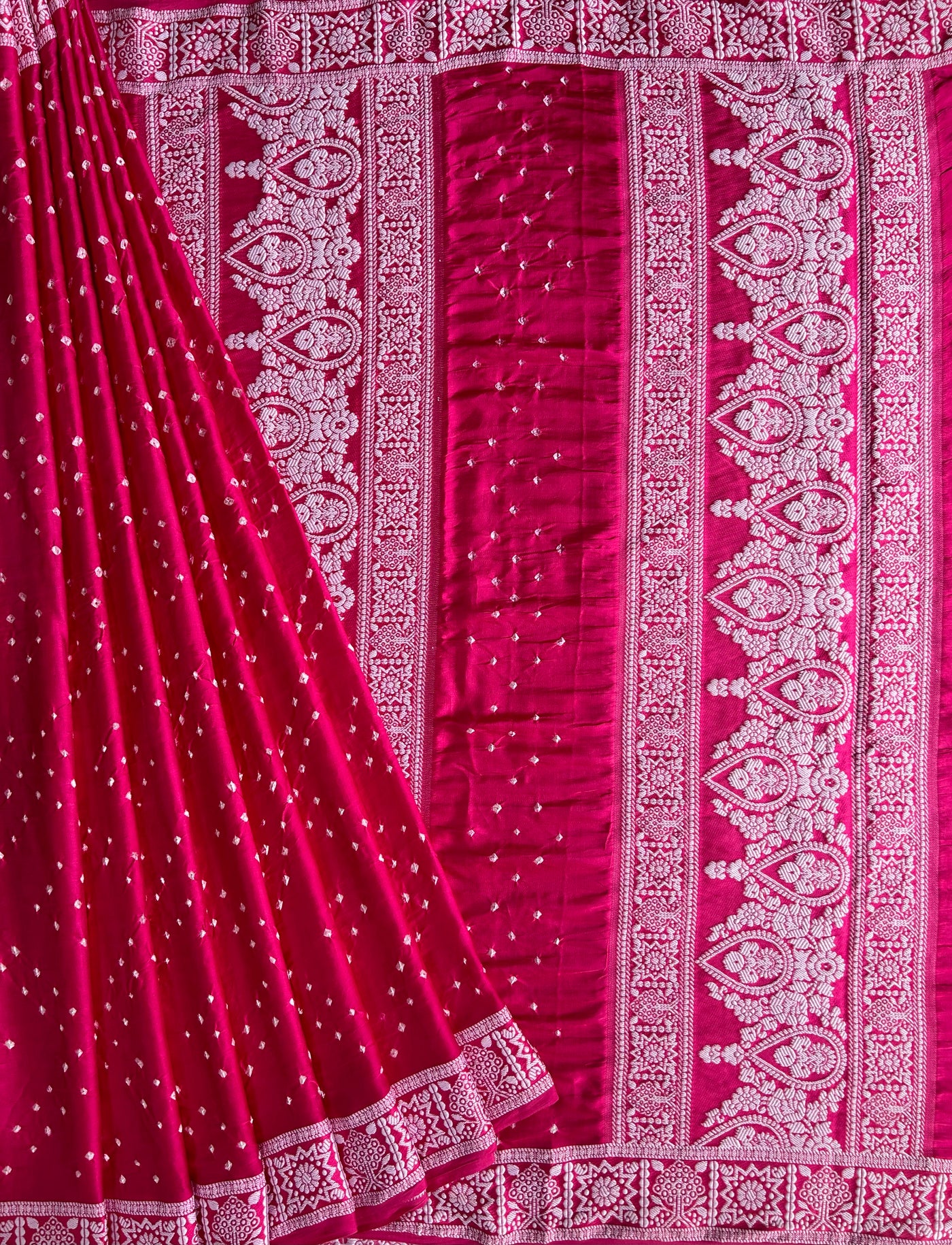 NARI: Handmade Bandhani Modal Silk Saree With Designer Pallu