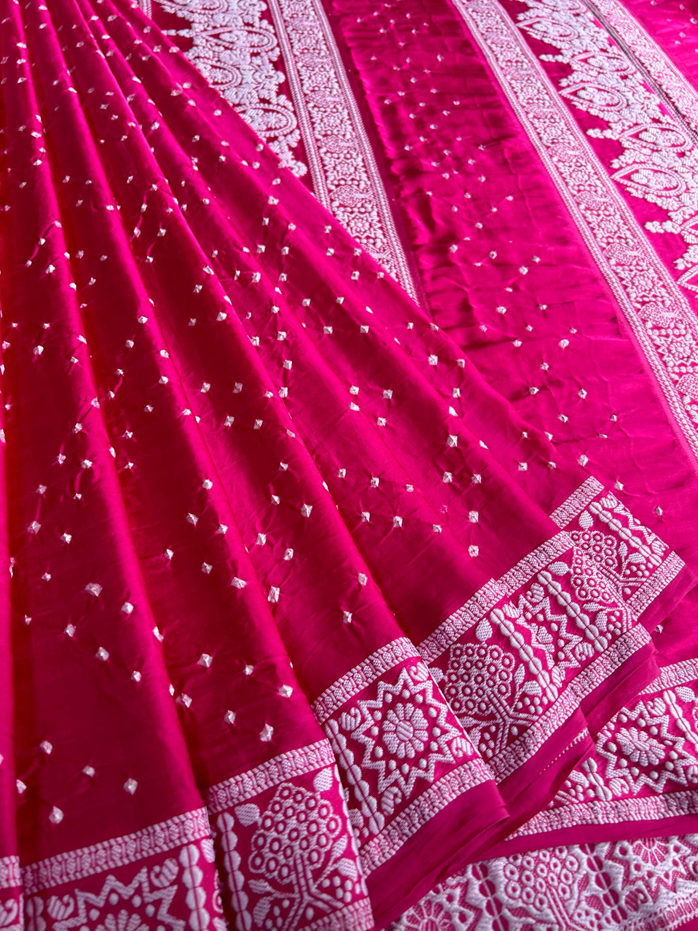 NARI: Handmade Bandhani Modal Silk Saree With Designer Pallu