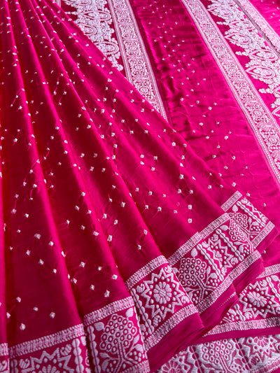 NARI: Handmade Bandhani Modal Silk Saree With Designer Pallu