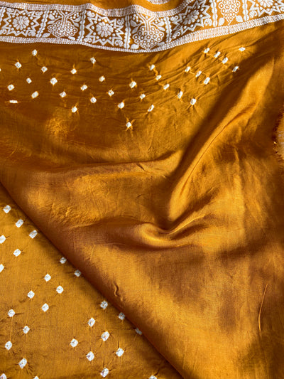 PAHELI: Handmade Bandhani Modal Silk Saree With Designer Pallu