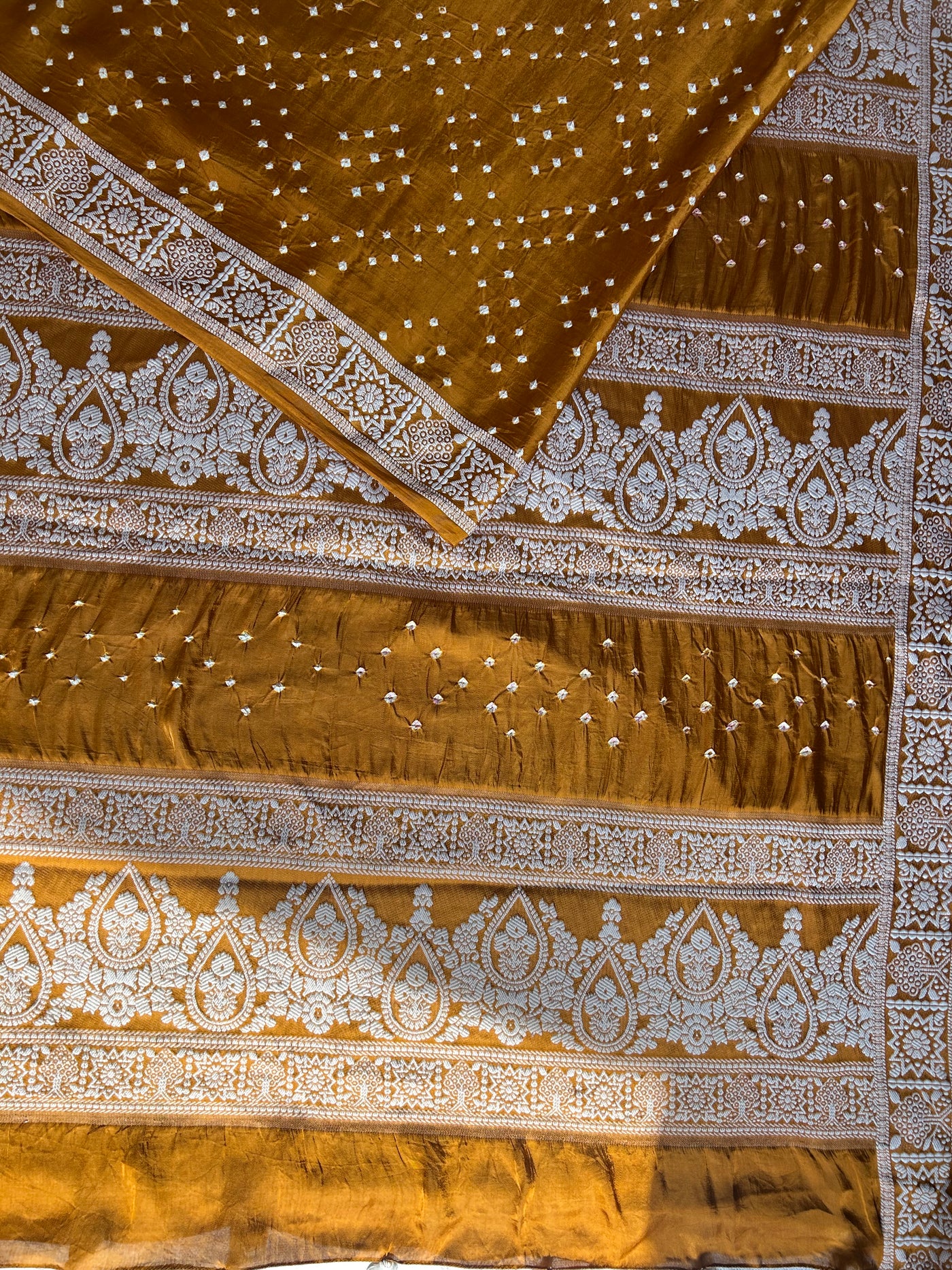 PAHELI: Handmade Bandhani Modal Silk Saree With Designer Pallu