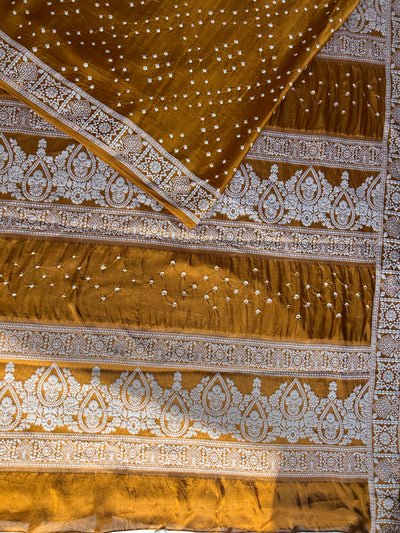 PAHELI: Handmade Bandhani Modal Silk Saree With Designer Pallu