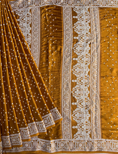 PAHELI: Handmade Bandhani Modal Silk Saree With Designer Pallu