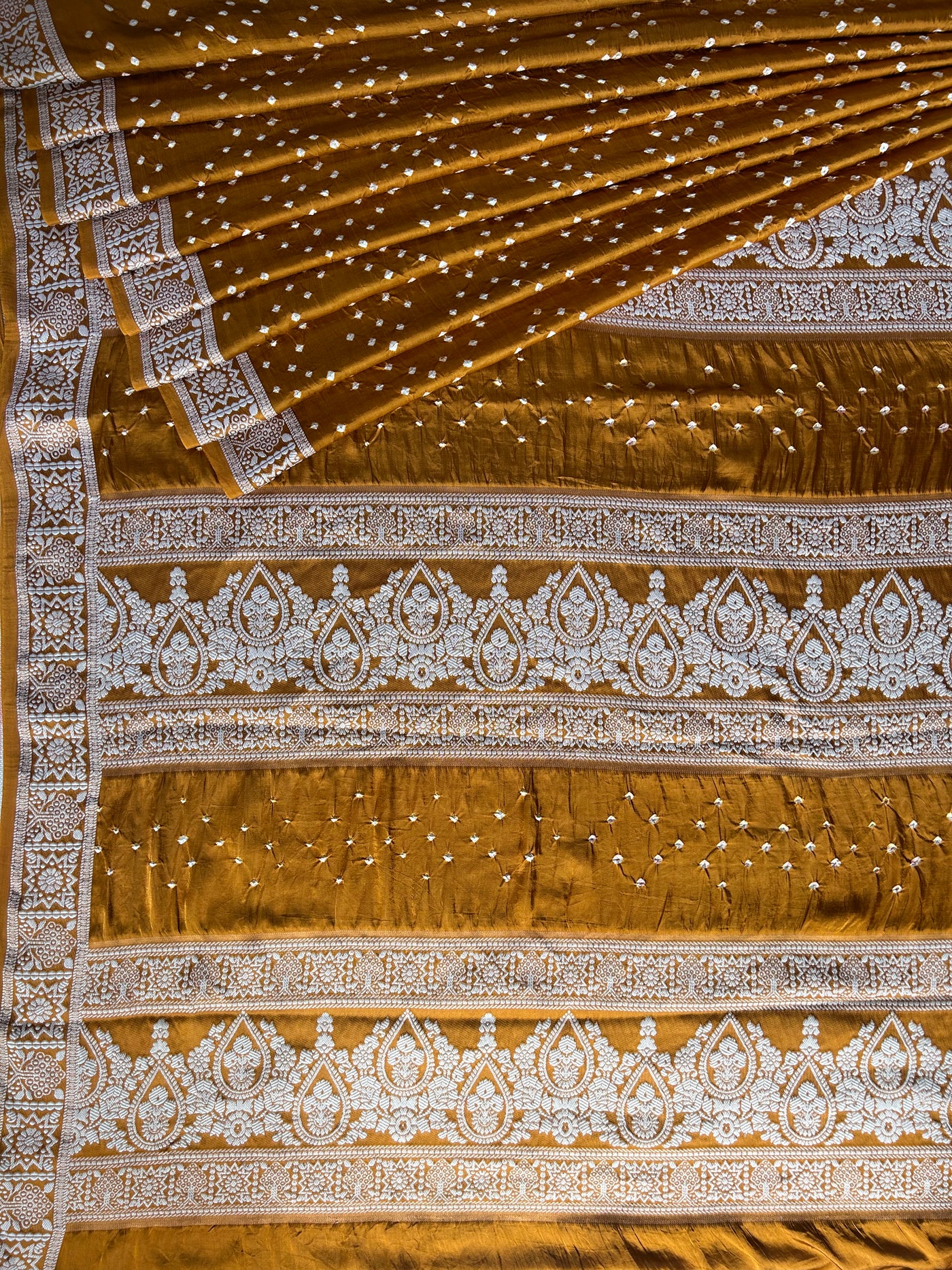 PAHELI: Handmade Bandhani Modal Silk Saree With Designer Pallu