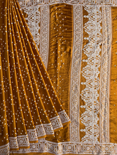 PAHELI: Handmade Bandhani Modal Silk Saree With Designer Pallu