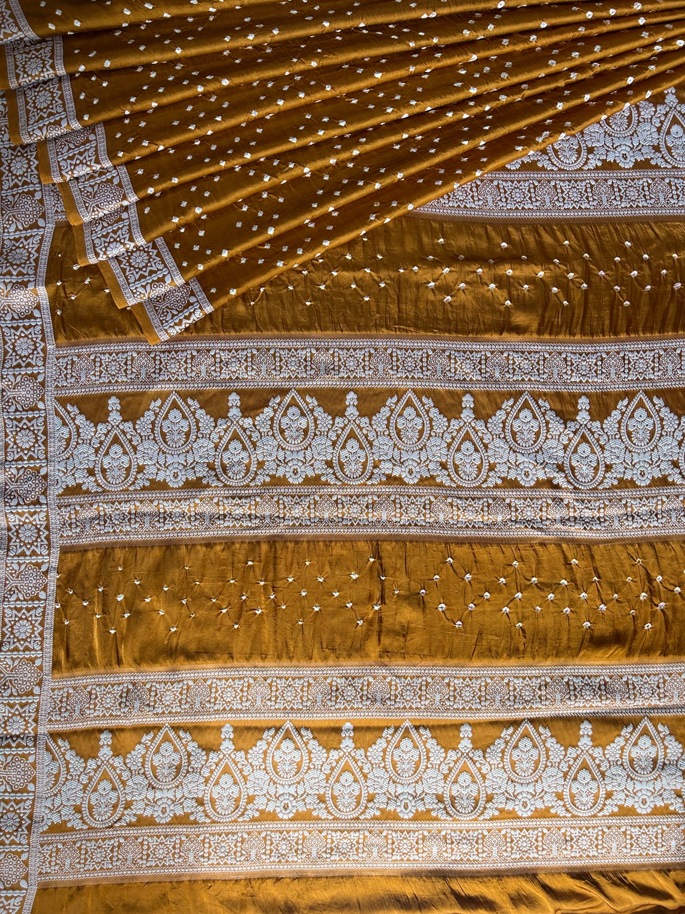 PAHELI: Handmade Bandhani Modal Silk Saree With Designer Pallu