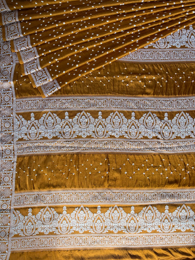 PAHELI: Handmade Bandhani Modal Silk Saree With Designer Pallu