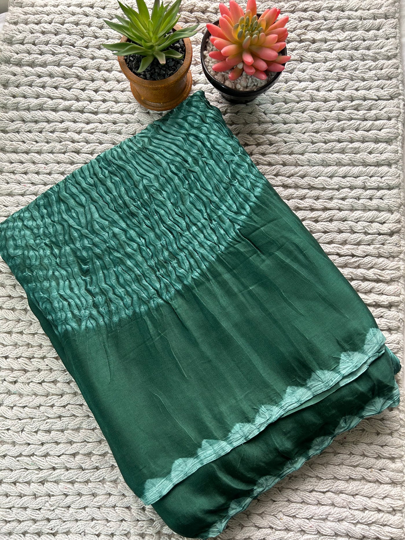Coriander leaf: Handmade Modal Silk Saree with Tissue Pallu