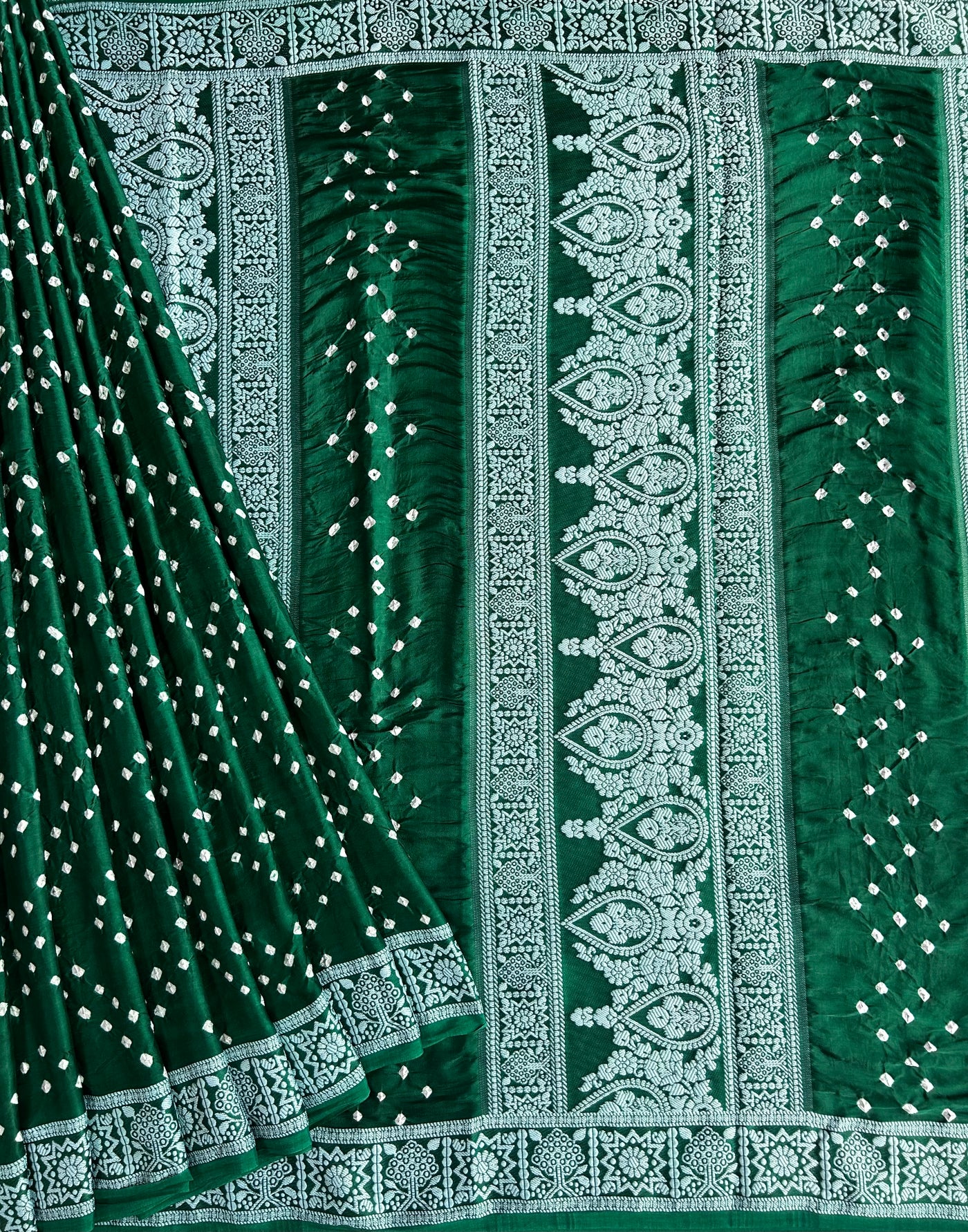 BRIJVALA: Handmade Bandhani Modal Silk Saree With Designer Pallu