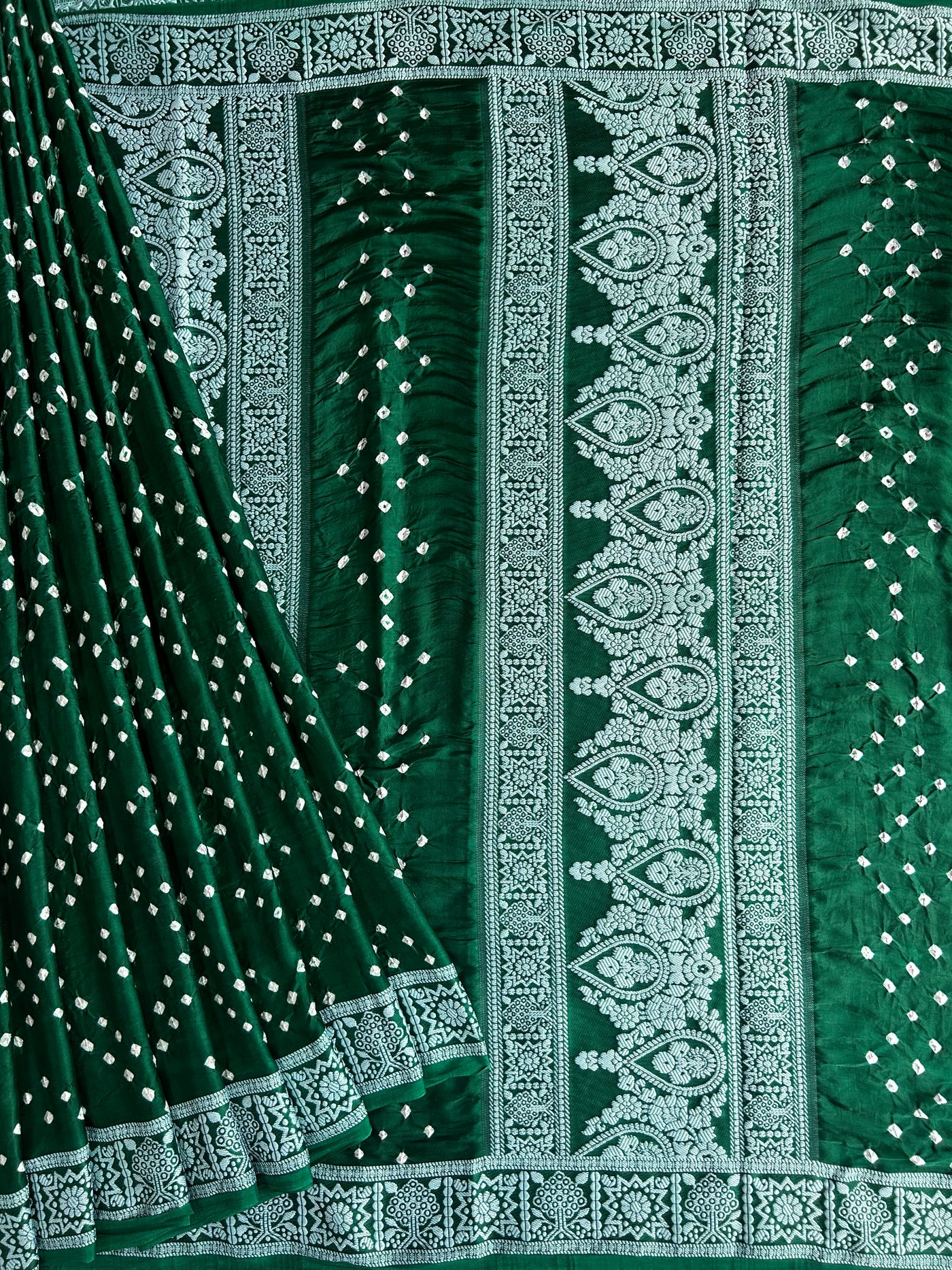 BRIJVALA: Handmade Bandhani Modal Silk Saree With Designer Pallu