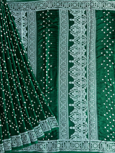 BRIJVALA: Handmade Bandhani Modal Silk Saree With Designer Pallu