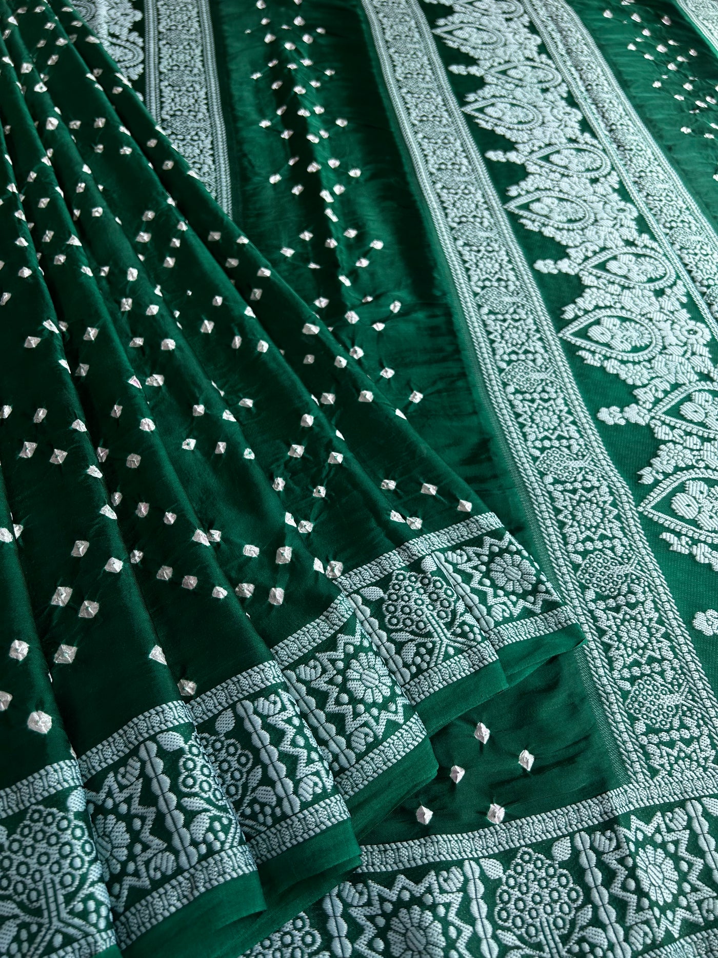 BRIJVALA: Handmade Bandhani Modal Silk Saree With Designer Pallu